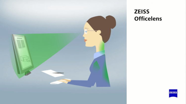 Les verres ZEISS OfficeLens sont conçus pour offrir une vision détendue de la distance de lecture proche à la distance intermédiaire.