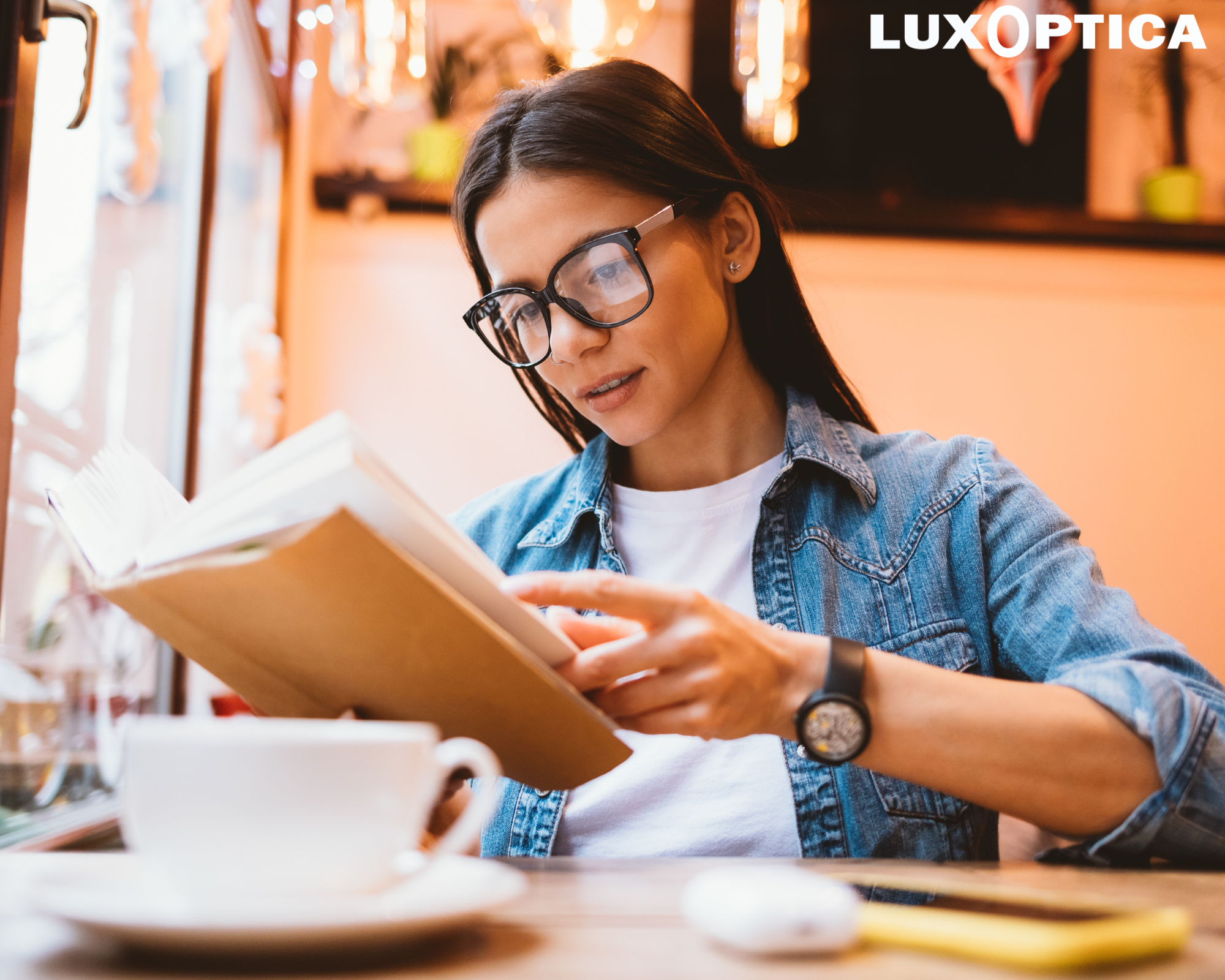 Une femme lisant avec des lunettes anti reflet pour un confort visuel optimal